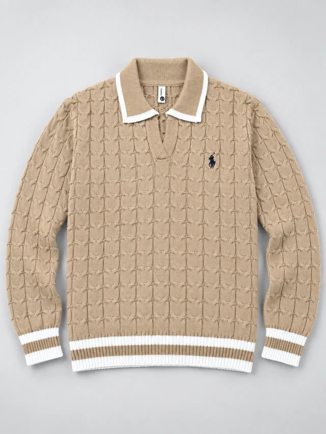Knitted Jacquard Polo Sweater