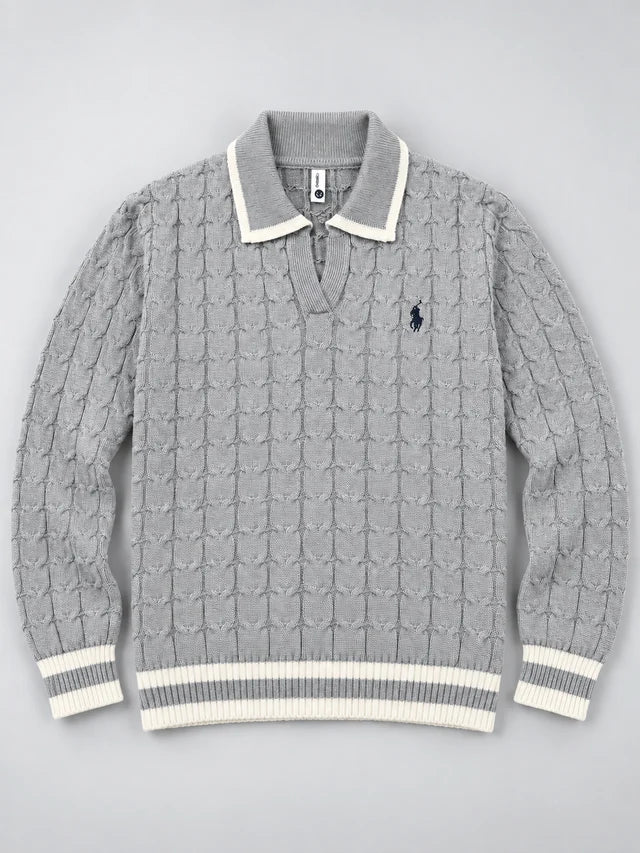 Knitted Jacquard Polo Sweater