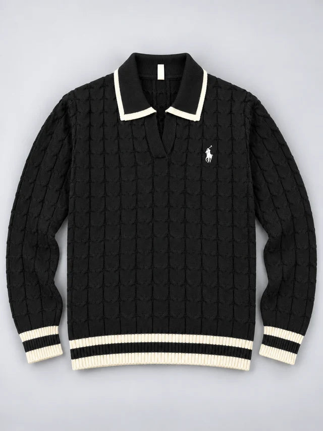Knitted Jacquard Polo Sweater