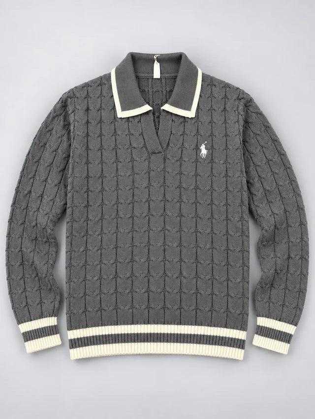Knitted Jacquard Polo Sweater