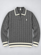 Knitted Jacquard Polo Sweater